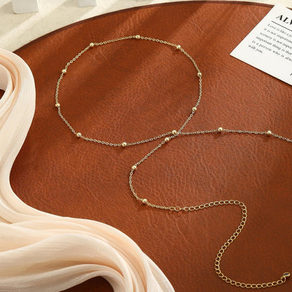 ASCOMY Waist Chains for Women 14K Gold Plated 2Pcs Body Chains Layered Cuban Pearl Satellite Beads Rope Coin Heart Pendant Belly Belt Body Chains Adjustable Bikini Body Jewelry for Women