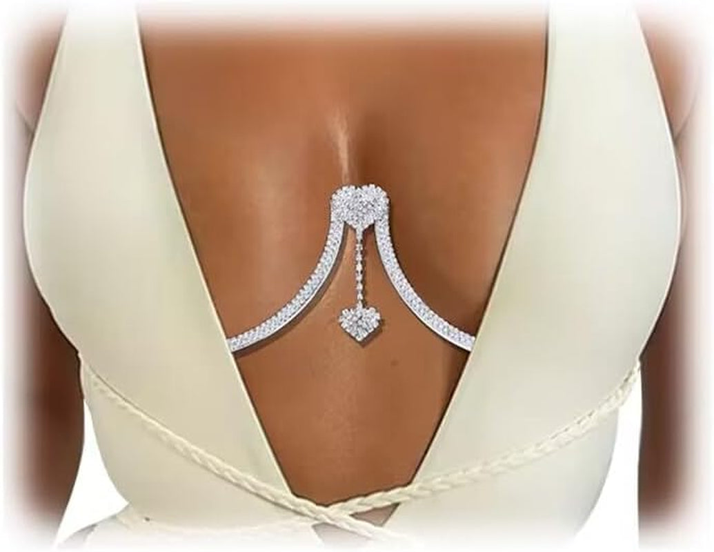 Rhinestone Chest Bracket Chain Trendy Crystal Heart Pendant Bra Chain Sexy Bikini Body Chain Jewelry for Women
