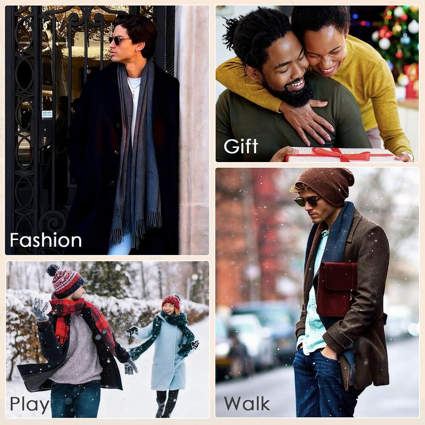 American Trends Mens Winter Warm Long Soft Scarf Plaid Tassel Scarf for Men Soft Classic Scarves