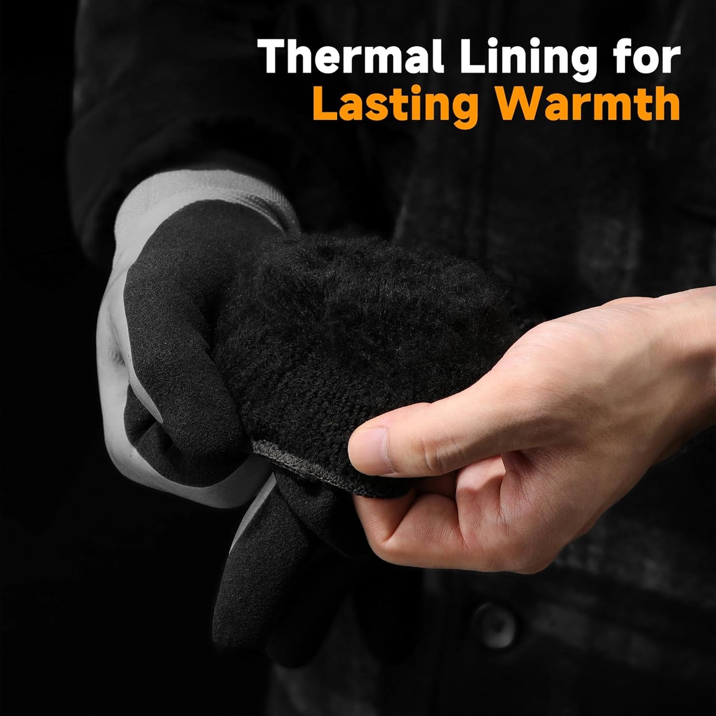 100% waterproof work gloves shown in cold weather use