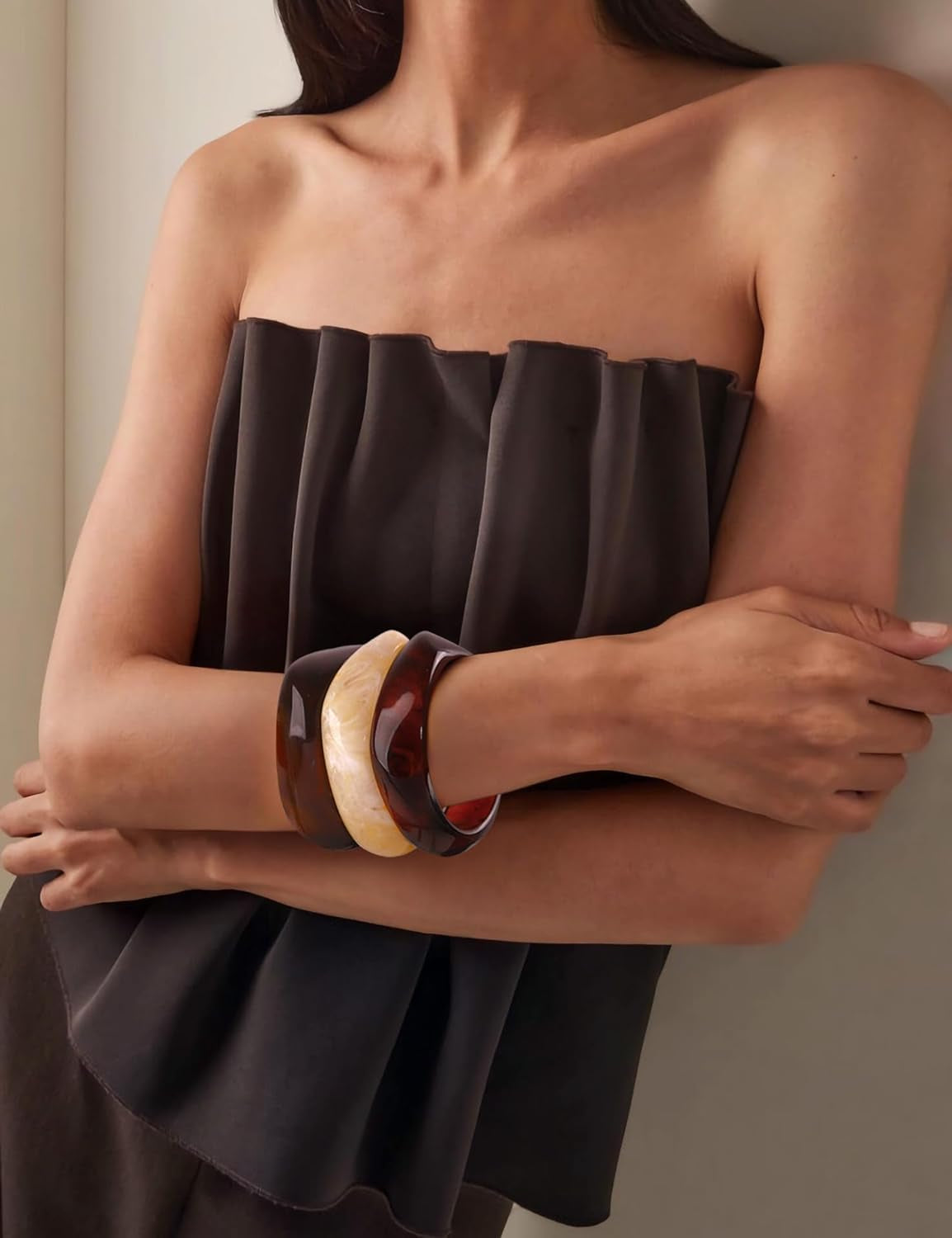 Wide acetate tortoiseshell pattern statement bangle bracelet