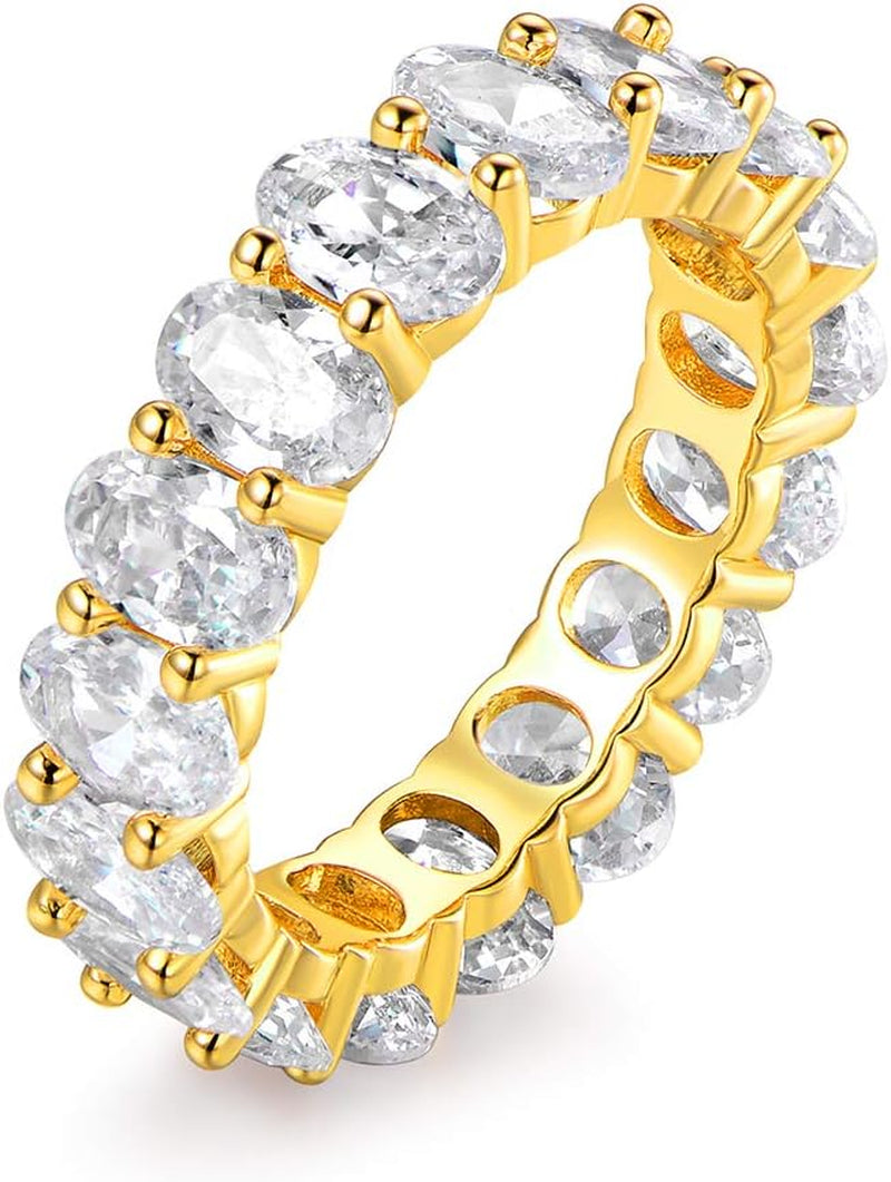 Barzel 18K White Gold/Rose Gold & Gold Plated Eternity Oval Cut Cubic Zirconia Eternity Ring Band