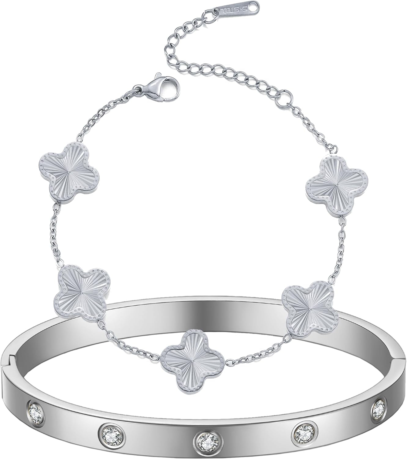 18K Gold Plated Clover Bracelet Love Bangle Set for Women Stackable Cute Fashion Simple Friendship Bracelets Lucky Bracelet Jewelry Trendy Gifts for Women