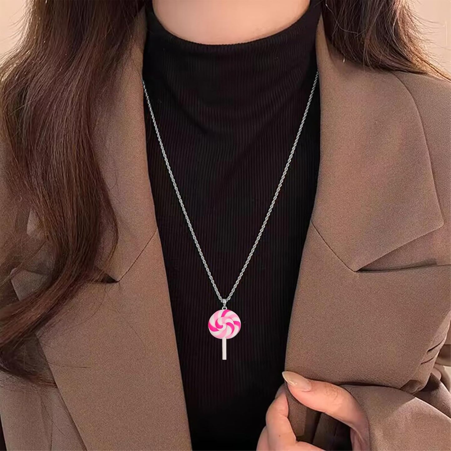 Christmas Lollipop Necklace Earrings Set for Women Creative Simulation Food Lollipop Dangle Earrings Cute Lightweight Colorful Rainbow Lollipop Necklace Charm Xmas Party Accessories Jewelry