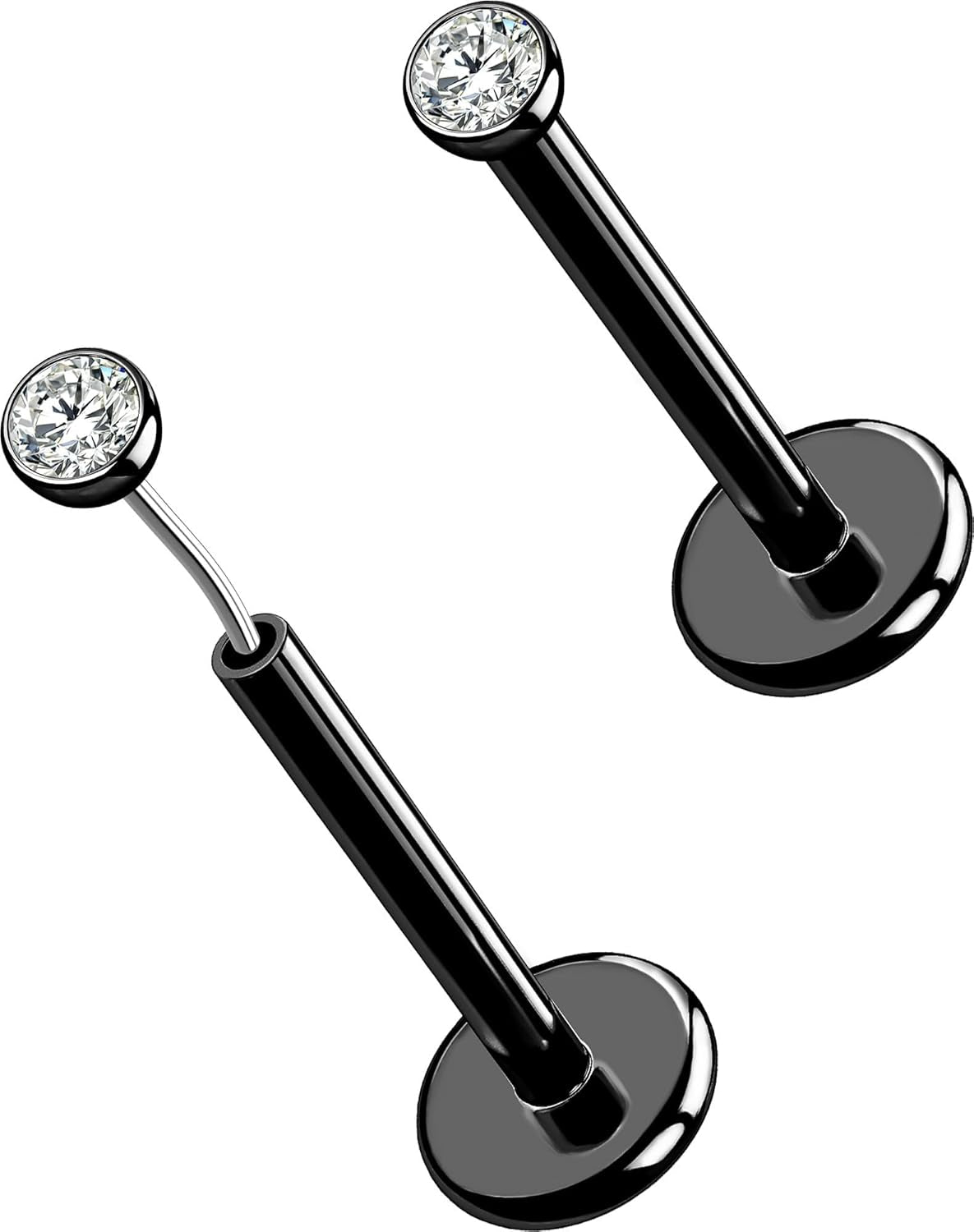 OUFER 2Pcs 20G/18G/16G G23 Titanium Threadless Nose Stud Earrings Flat Back Tiny CZ Small Nose Helix Cartilage Tragus Conch Labret Medusa Monroe Piercing Jewelry for Women Men