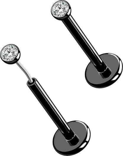 OUFER 2Pcs 20G/18G/16G G23 Titanium Threadless Nose Stud Earrings Flat Back Tiny CZ Small Nose Helix Cartilage Tragus Conch Labret Medusa Monroe Piercing Jewelry for Women Men