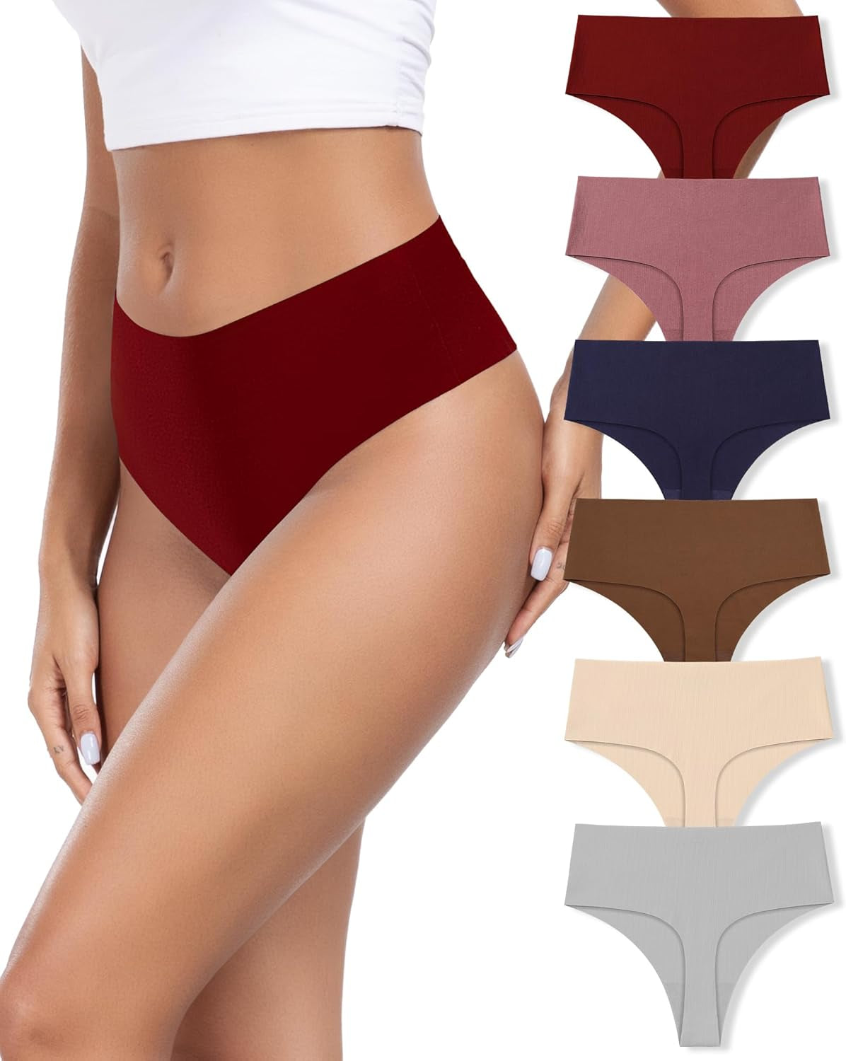 High waisted seamless thongs packaging showing size range S-XL