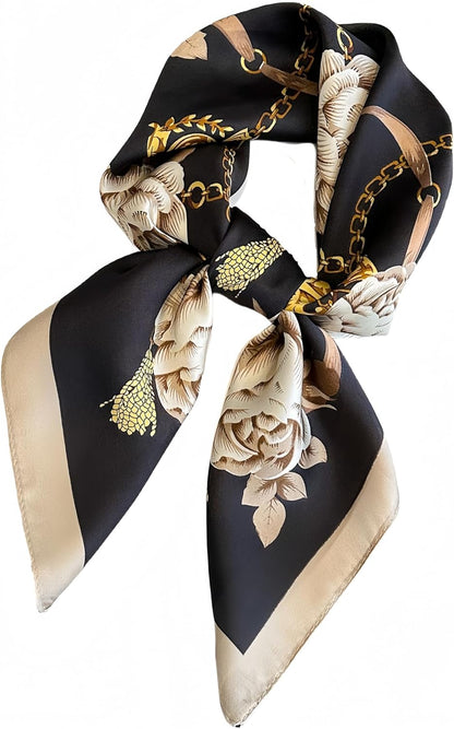 MINIDORA Satin Scarves for Women 27.5 × 27.5 Inches Medium Square Elegant Silk Feeling Head Scarf