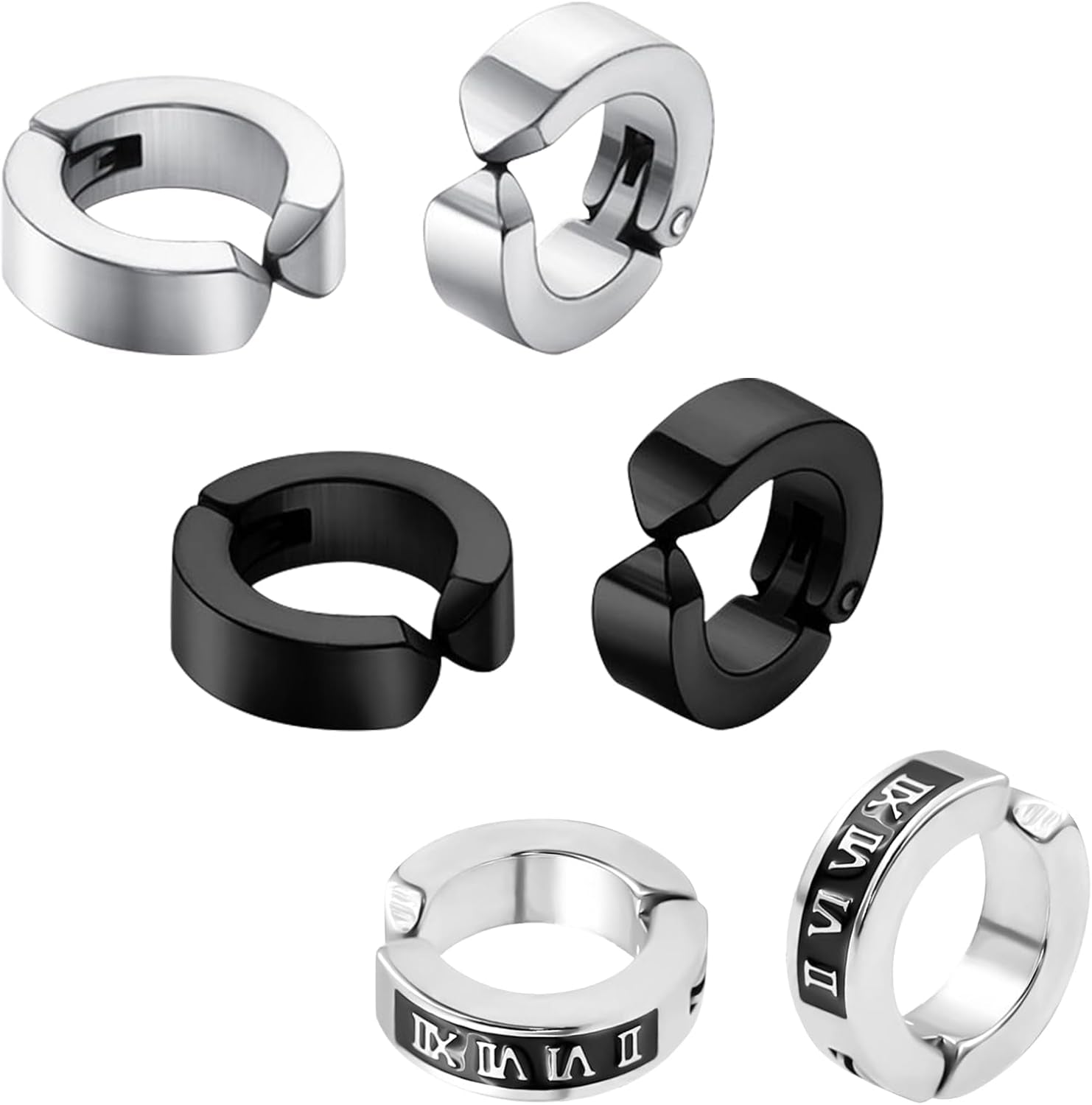 3 Pairs Clip on Earrings for Men, Non Pierced Earrings for Women and Men, Titanium Steel Fake Earrings, Cool Earrings Set for Gifts