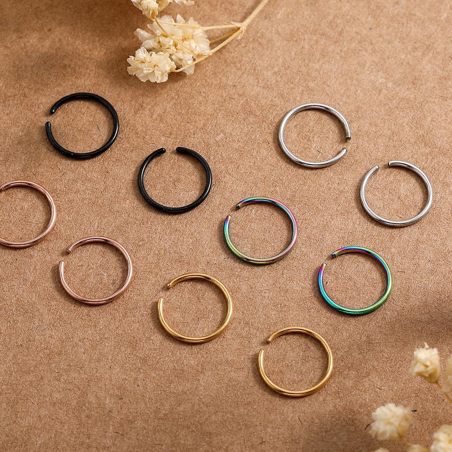10Pcs Fake Nose Ring Hoop, Stainless Steel Nose Piercings, Fake Septum Ring Non Pierced Lip Rings Jewelry for Women Men