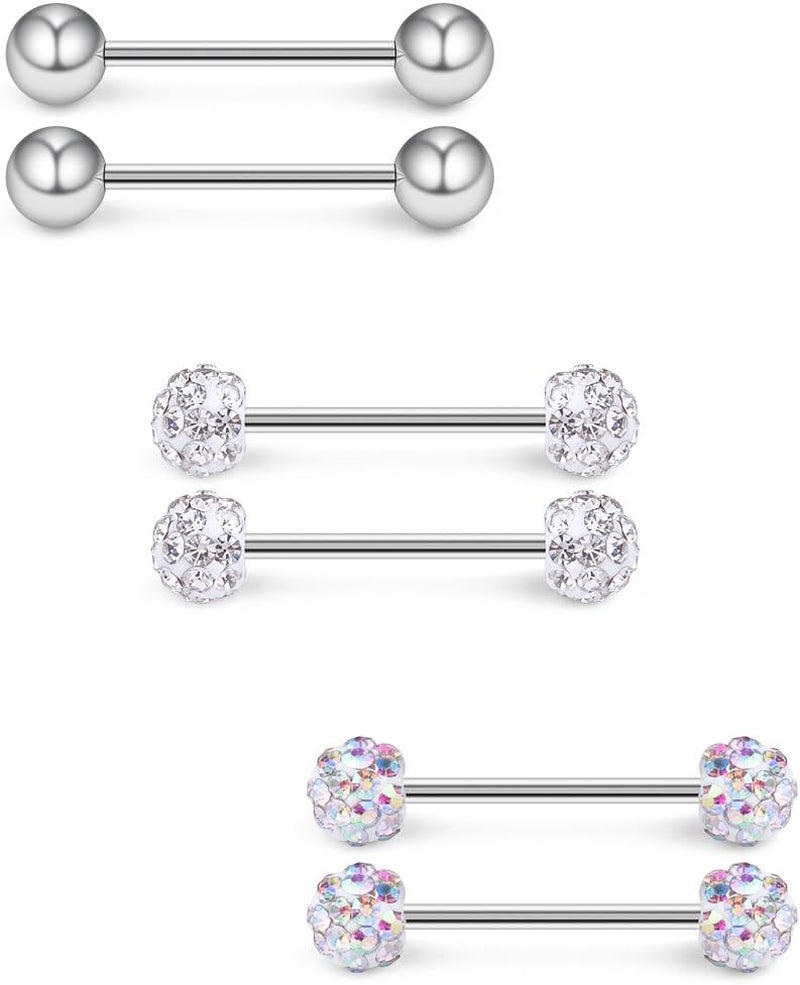 Ruifan 16G 9/16Inch Crystal Ball Nipple Tongue Tongue Shield Rings Stainless Steel Straight Barbell Body Piercing Jewelry Retainer