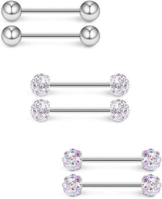 Ruifan 16G 9/16Inch Crystal Ball Nipple Tongue Tongue Shield Rings Stainless Steel Straight Barbell Body Piercing Jewelry Retainer