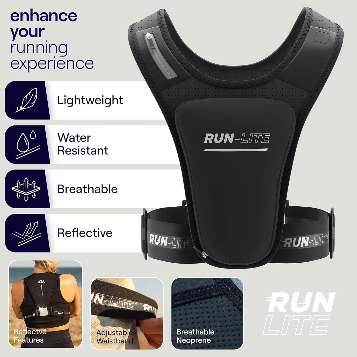Runner wearing adjustable running vest during outdoor exercise session