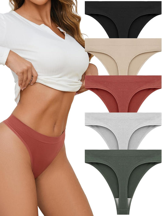 Five-pack seamless thong underwear for women in coordinating colors
