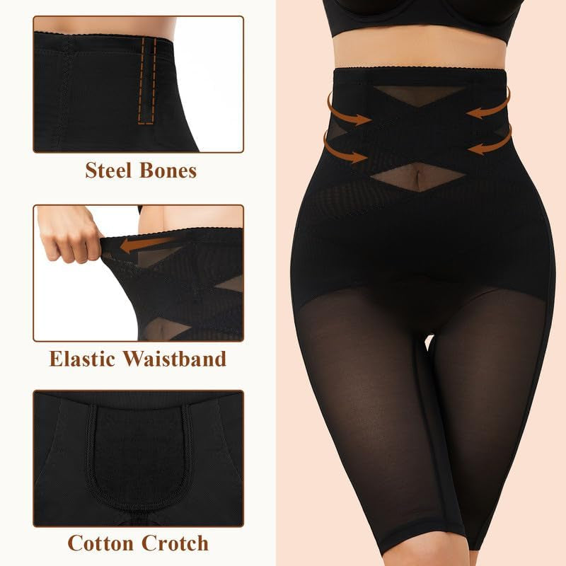 Woman wearing butt lifting thigh slimming compression shapewear from behind