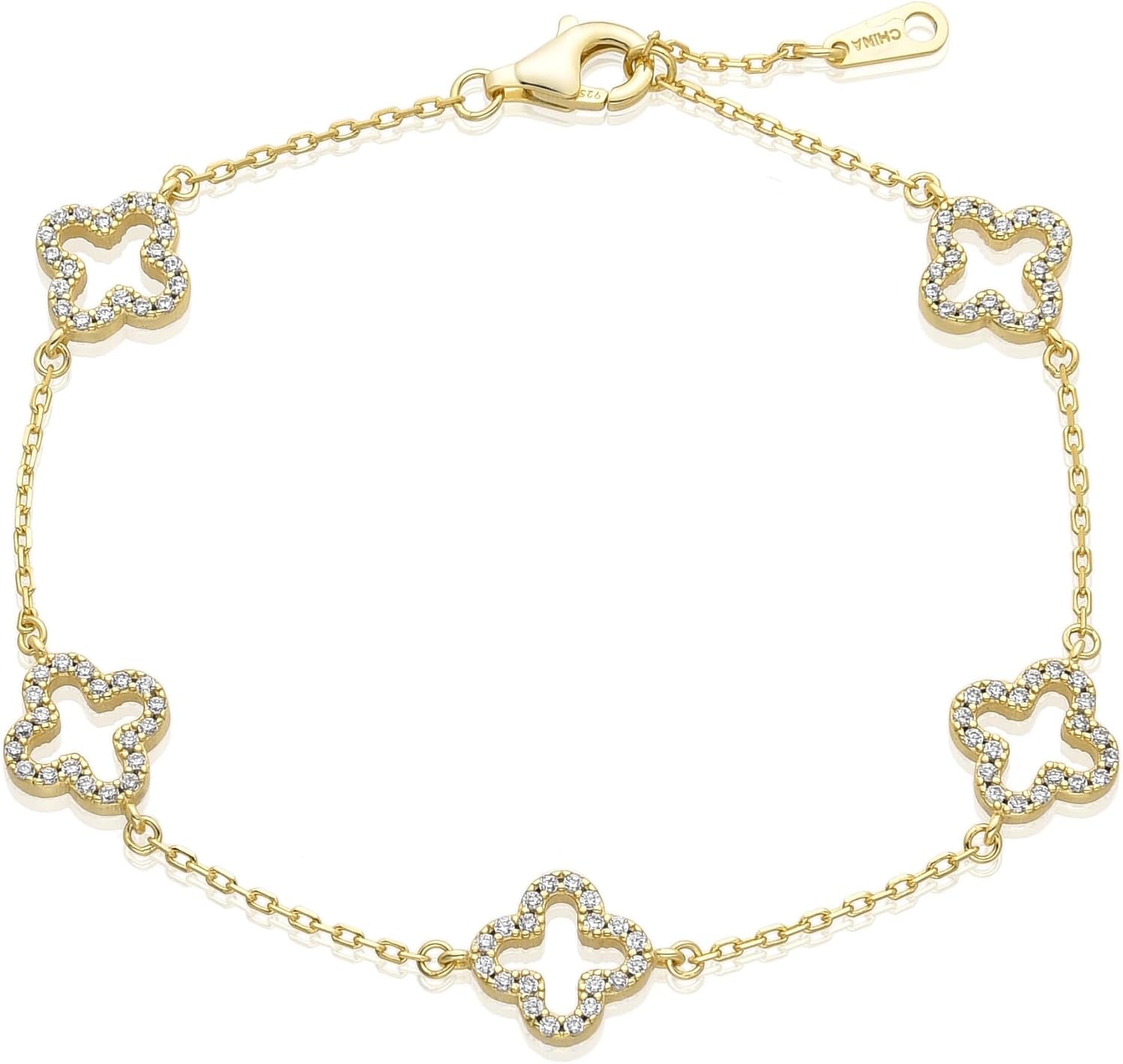 14K Gold-Plated Four-Leaf Clover Tennis Bracelet, Lucky Four-Leaf Connection Bracelet, a Fashionable Jewelry Suitable for Women'S Daily Wear, Dates and Special Occasions