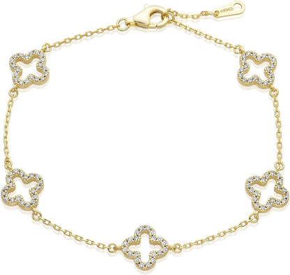 14K Gold-Plated Four-Leaf Clover Tennis Bracelet, Lucky Four-Leaf Connection Bracelet, a Fashionable Jewelry Suitable for Women'S Daily Wear, Dates and Special Occasions