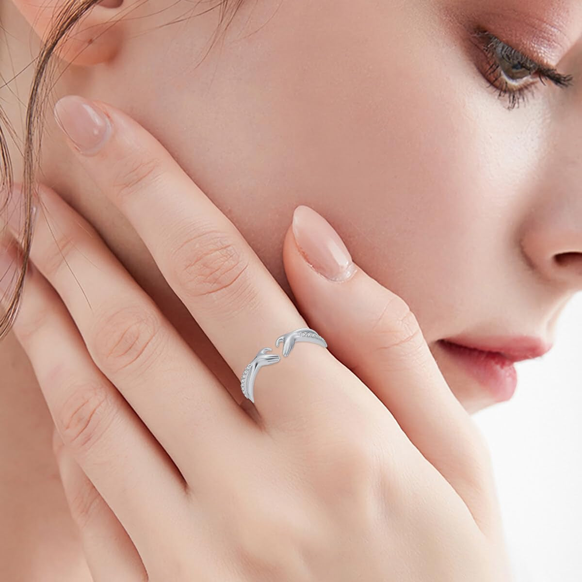 Sterling silver diamond hug ring showing always with you design