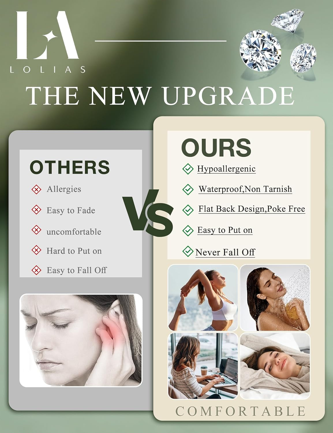 LOLIAS 16 Gauge Cartilage Earrings for Women Flat Back-Hypoallergenic Surgical Stainless Steel Stud Hoop Cartilage Earring Set Daith Conch Tragus Helix Piercing Jewelry Single PC