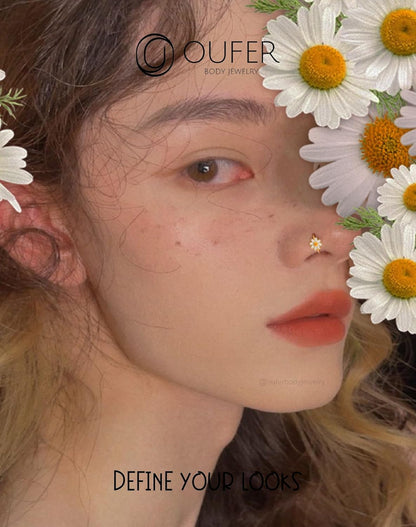 OUFER Nose Rings Hoops, 316L Surgical Steel Hinged Segment Nose Rings 20G, Silver Gold Nose Rings with Cute Daisy Design, Nose Nostril Piercing Jewelry for Women and Men
