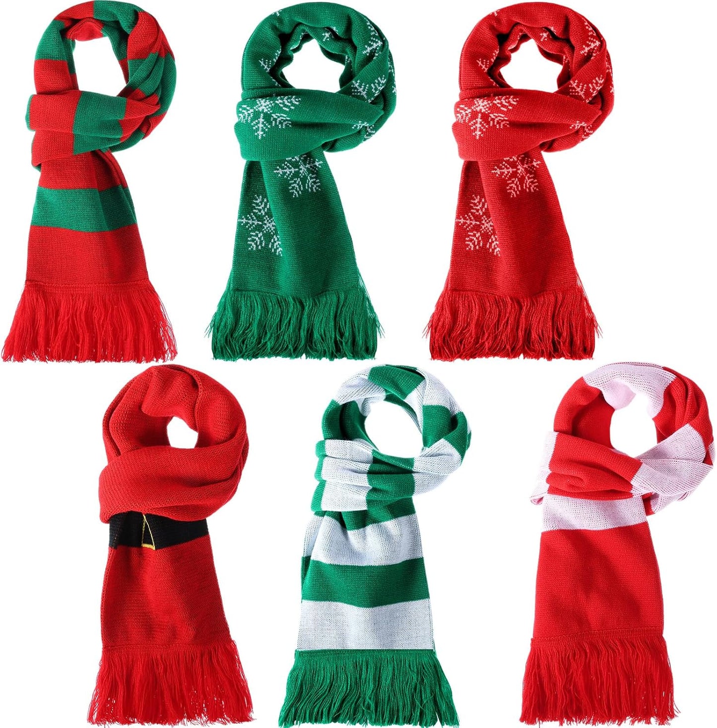 6 Pcs Christmas Scarf Bulk for Women Men Winter Snowflake Warm Knitted Large Scarf Long Shawl for Christmas Holiday