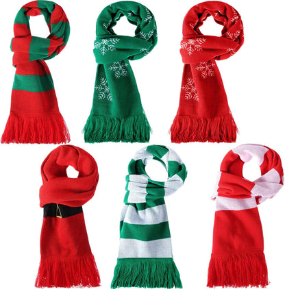 6 Pcs Christmas Scarf Bulk for Women Men Winter Snowflake Warm Knitted Large Scarf Long Shawl for Christmas Holiday