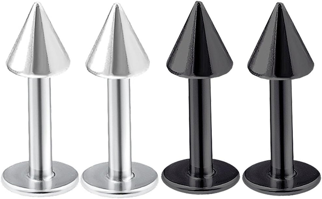 Bodyjewelrytrend 4Pcs 16G Labret Stud Lip Ring Cartilage Tragus Snakebite Monroe Triple Forward Helix Conch Medusa Lobe Black Spike Pick Size