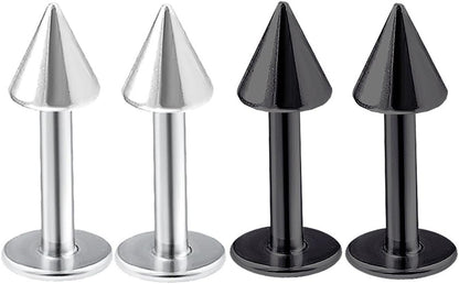 Bodyjewelrytrend 4Pcs 16G Labret Stud Lip Ring Cartilage Tragus Snakebite Monroe Triple Forward Helix Conch Medusa Lobe Black Spike Pick Size