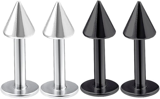 Bodyjewelrytrend 4Pcs 16G Labret Stud Lip Ring Cartilage Tragus Snakebite Monroe Triple Forward Helix Conch Medusa Lobe Black Spike Pick Size