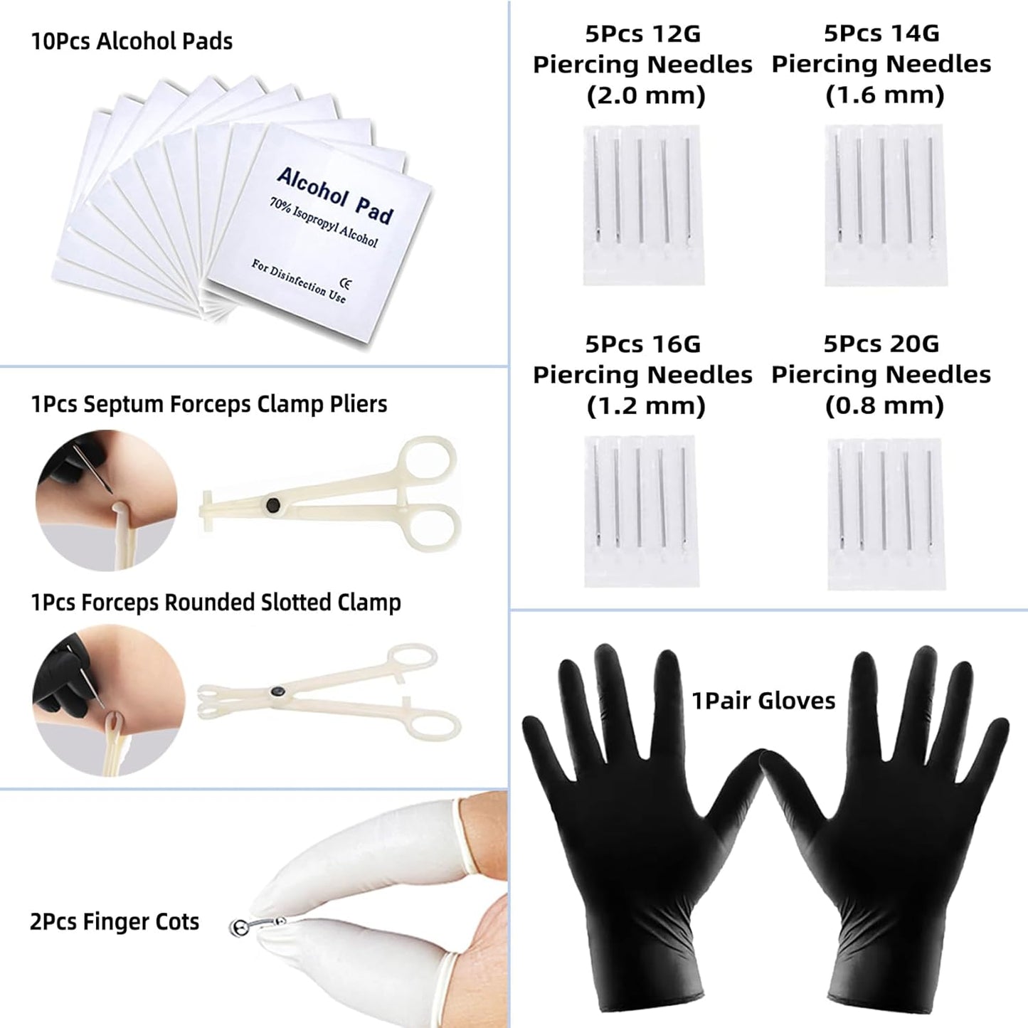 80PCS Nose Piercing Kit: Stainless Steel Body Piercing Jewelry with 12G, 14G, 16G, 20G Needles for Ear, Nose, Lip, Eyebrow