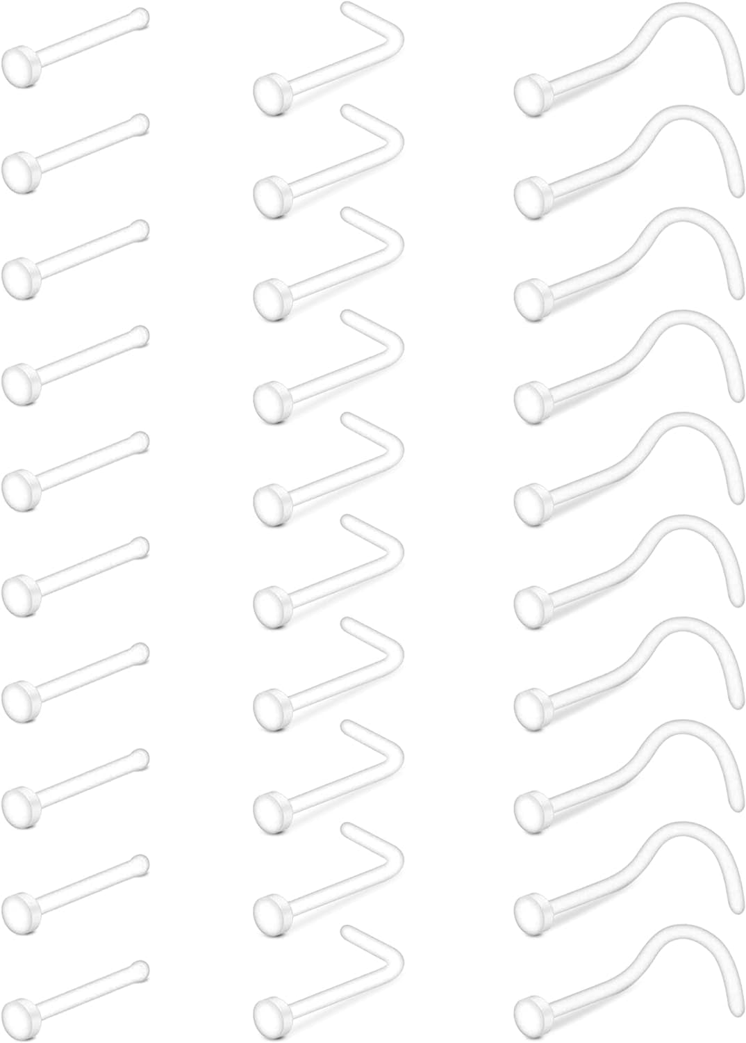 Mayhoop 38Pcs Clear Piercing Retainers for Surgery Bioflex Nose Rings Belly Rings Septum Eyebrow Lip Cartilage Tragus Earring Retainer Industrial Bar Plastic Piercing Jewelry for Work