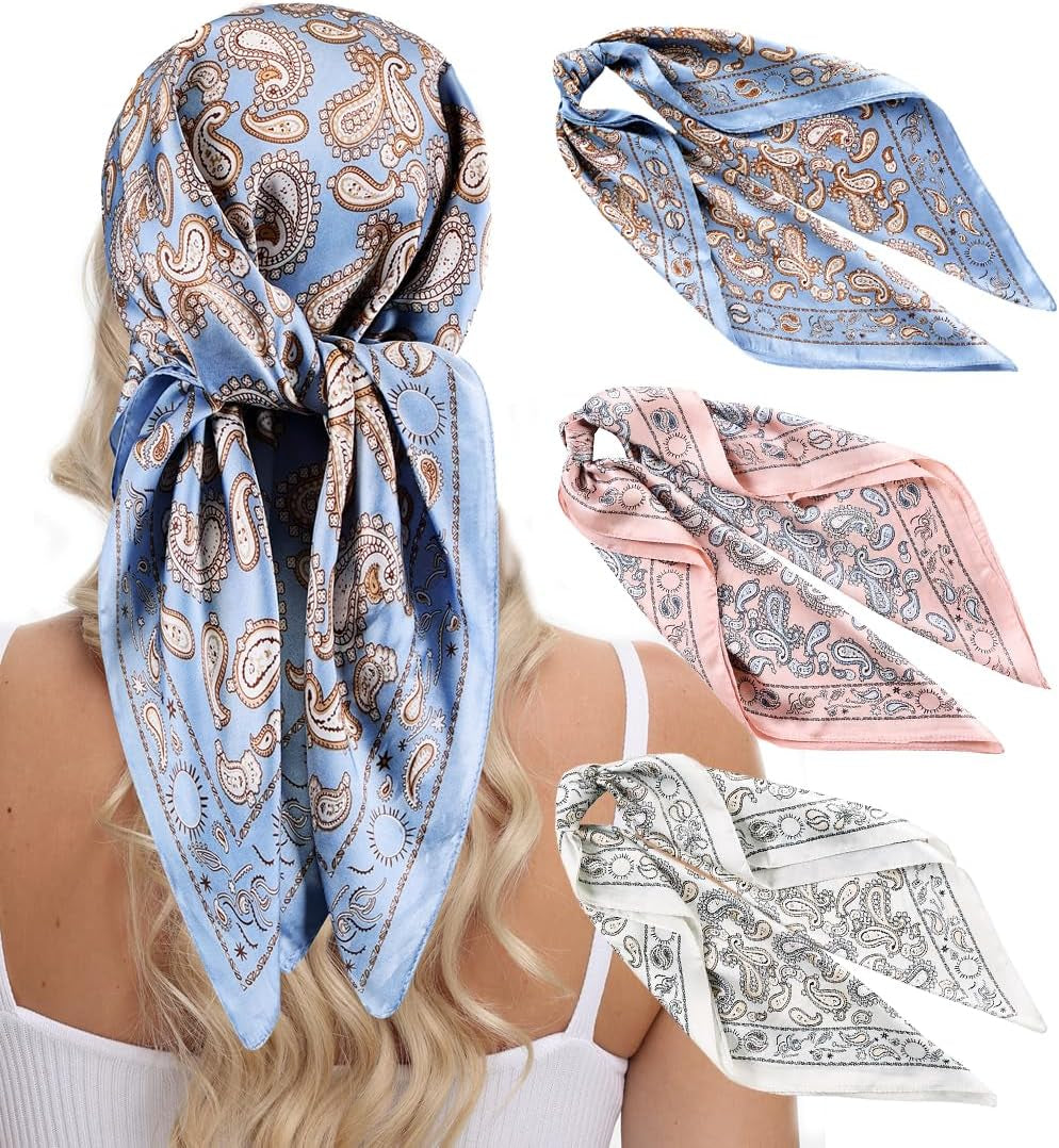 MINIDORA Satin Scarves for Women 27.5 × 27.5 Inches Medium Square Elegant Silk Feeling Head Scarf