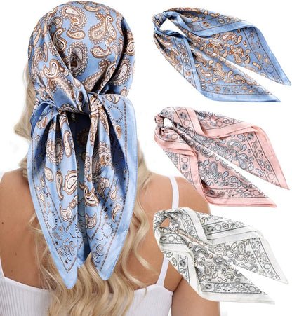 MINIDORA Satin Scarves for Women 27.5 × 27.5 Inches Medium Square Elegant Silk Feeling Head Scarf