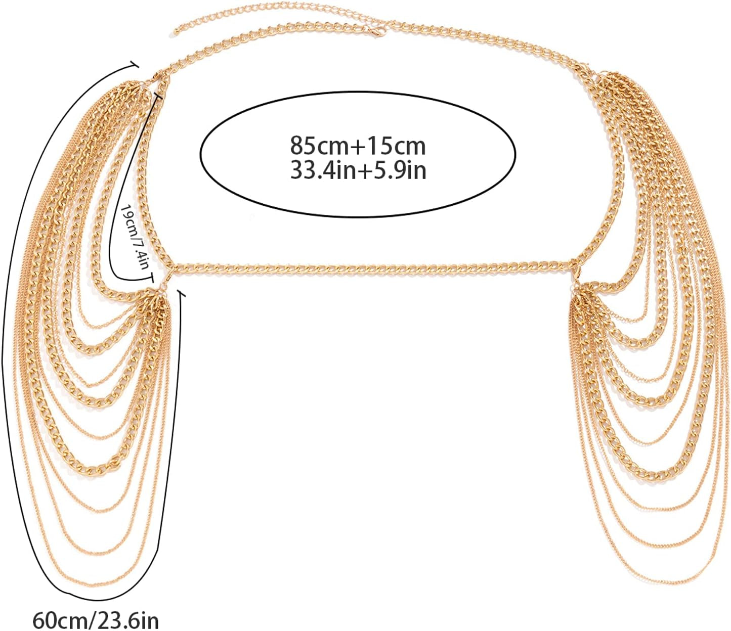 Summer Beach Punk Shoulder Body Chain Multi-Layered Back Chain Bikini Metal Tassel Arm Chain Statement Bridal Wedding Backdrop Necklace Body Chain Jewelry for Women