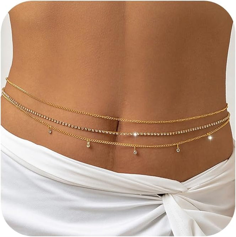 MODRSA Body Chain Belly Chain Silver Gold Waist Chain Body Chain Jewelry for Women Body Jewelry for Women Waist Chains Belly Chains for Women Chain Bra Lingerie