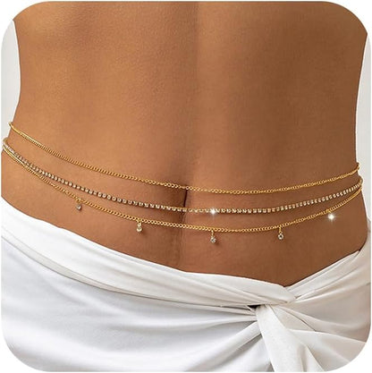 MODRSA Body Chain Belly Chain Silver Gold Waist Chain Body Chain Jewelry for Women Body Jewelry for Women Waist Chains Belly Chains for Women Chain Bra Lingerie