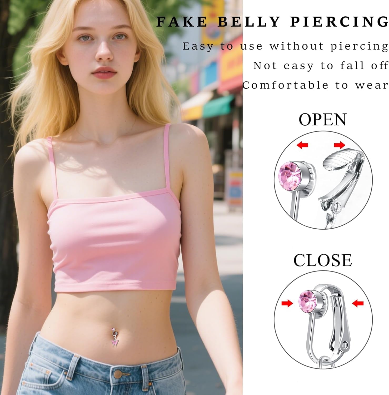 Clip-on belly ring earring comfortable wear demonstration