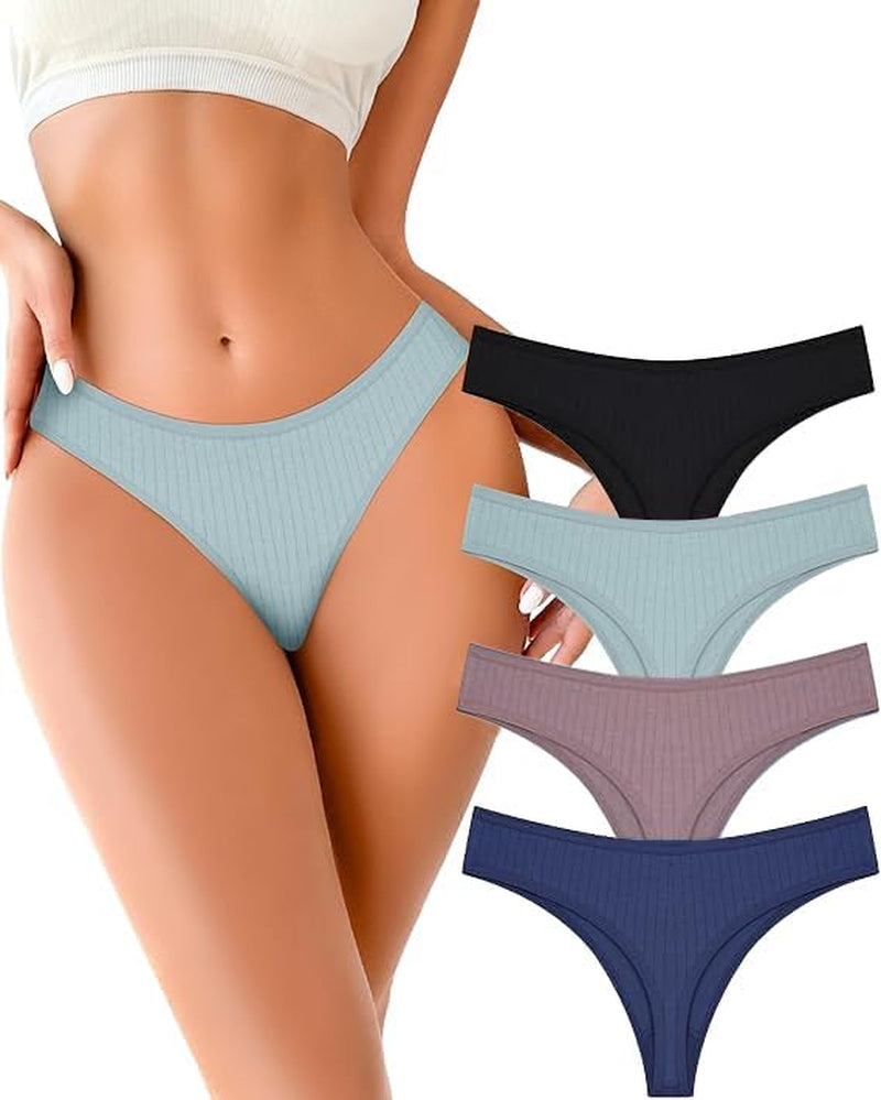 Four pack cotton thongs for women multi-color set