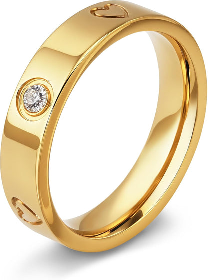 Love Promise Gold Ring for Women: Dainty Stainless Steel Ring Cubic Zirconia Wedding Band Engagement CZ Friendship Rings 18K Gold Silver Rose Gold Plated Birthday Gifts Dainty CZ Jewelry Size 5 6 7 8 9 10