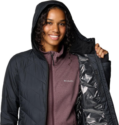 Back view of long hooded jacket