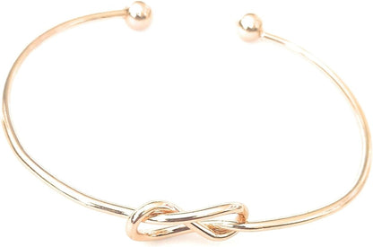 Gold Metal Open Cuff Bangle Bracelets, Heart and Love Letter Charms, Geometric Tennis Design, 6 Piece Set