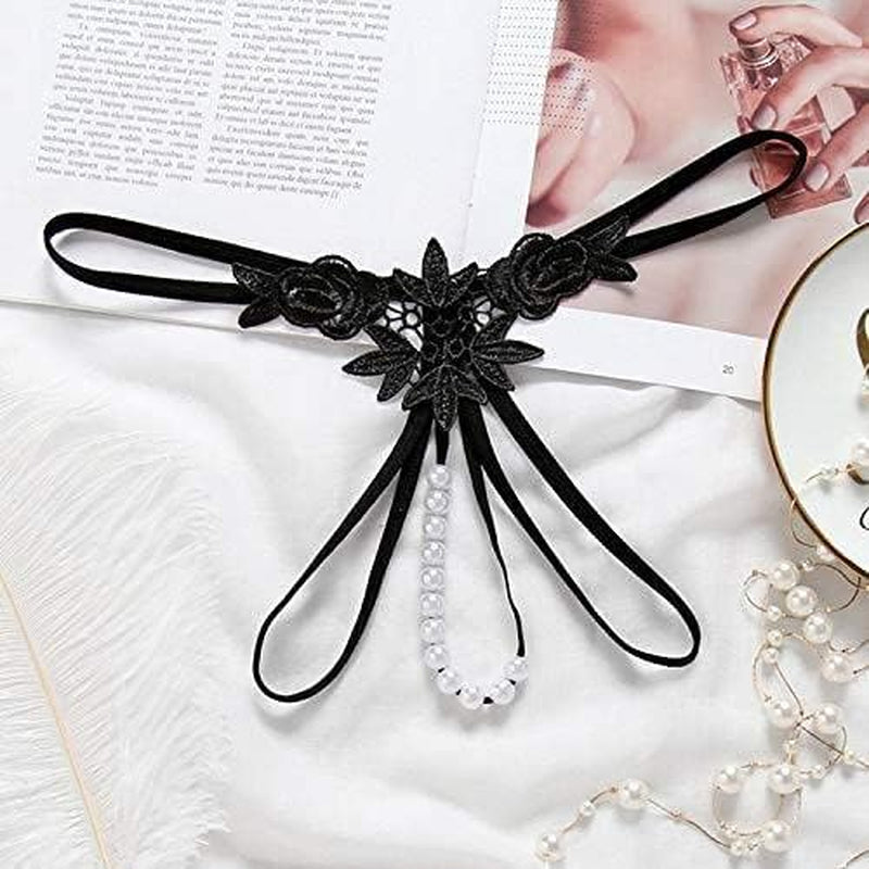 Women's sexy underwear thong panty with pearl embellishment