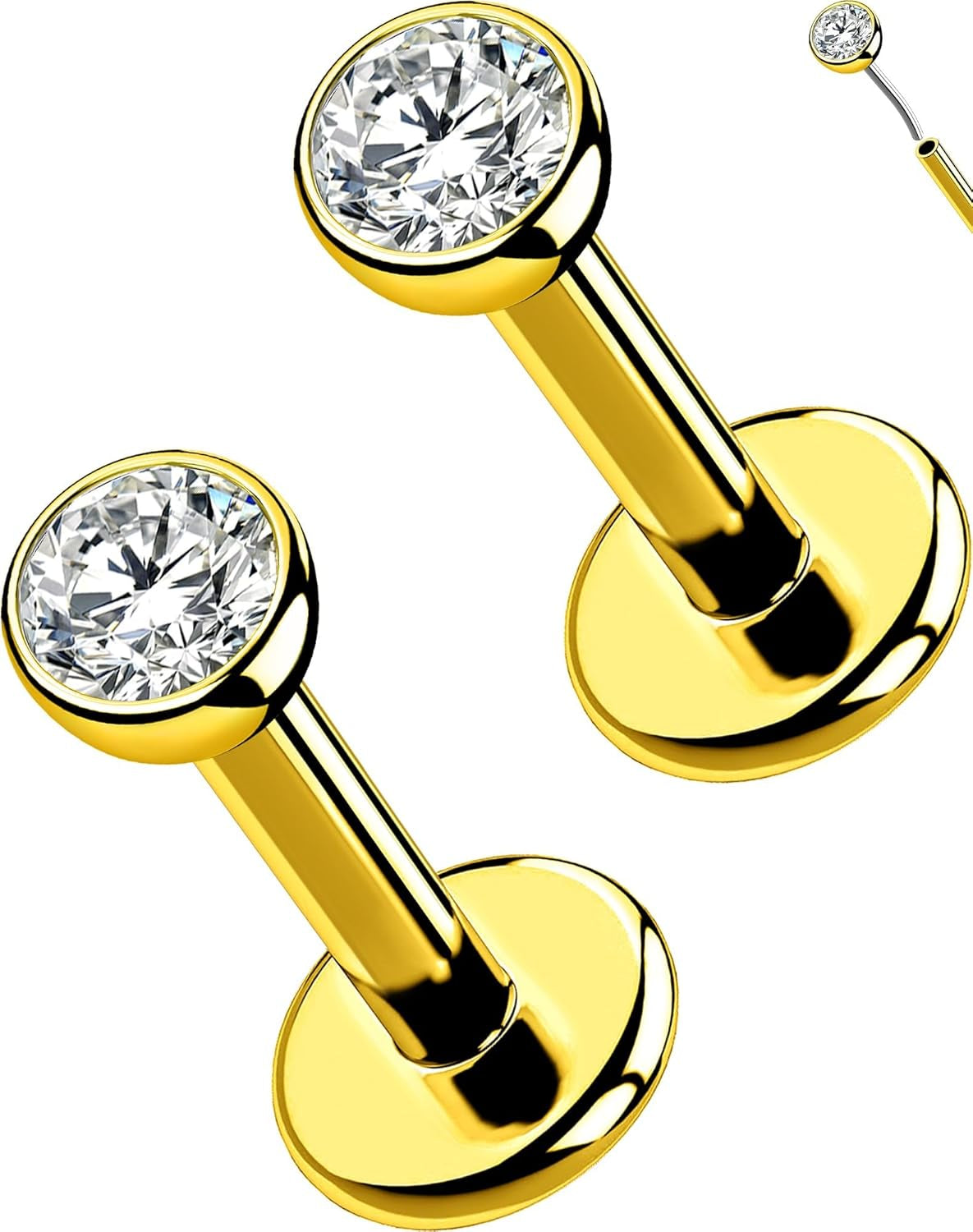 OUFER 2Pcs 20G/18G/16G G23 Titanium Threadless Nose Stud Earrings Flat Back Tiny CZ Small Nose Helix Cartilage Tragus Conch Labret Medusa Monroe Piercing Jewelry for Women Men