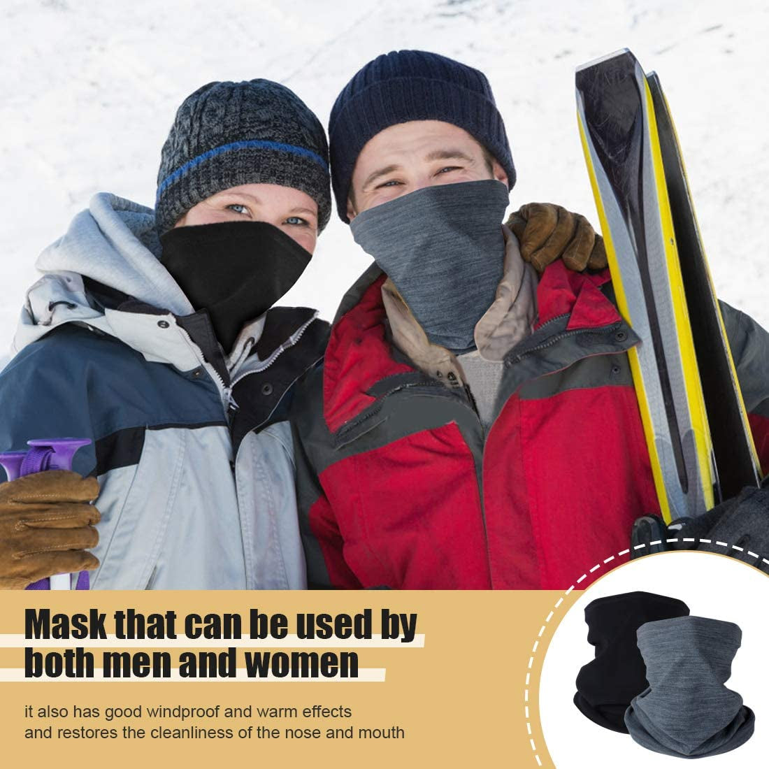 KGC 2 Pack Winter Neck Warmer Gaiter Fleece Windproof Face Mask Cover Cold Weather Scarf for Men & Women