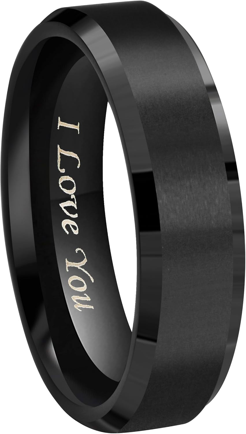 Crownal 4Mm 6Mm 8Mm Black/Silver/Gunmetal/Gold Tungsten Wedding Couple Bands Rings Men Women Matte Brushed Finish Center Engraved "I Love You" Size 4 to 17