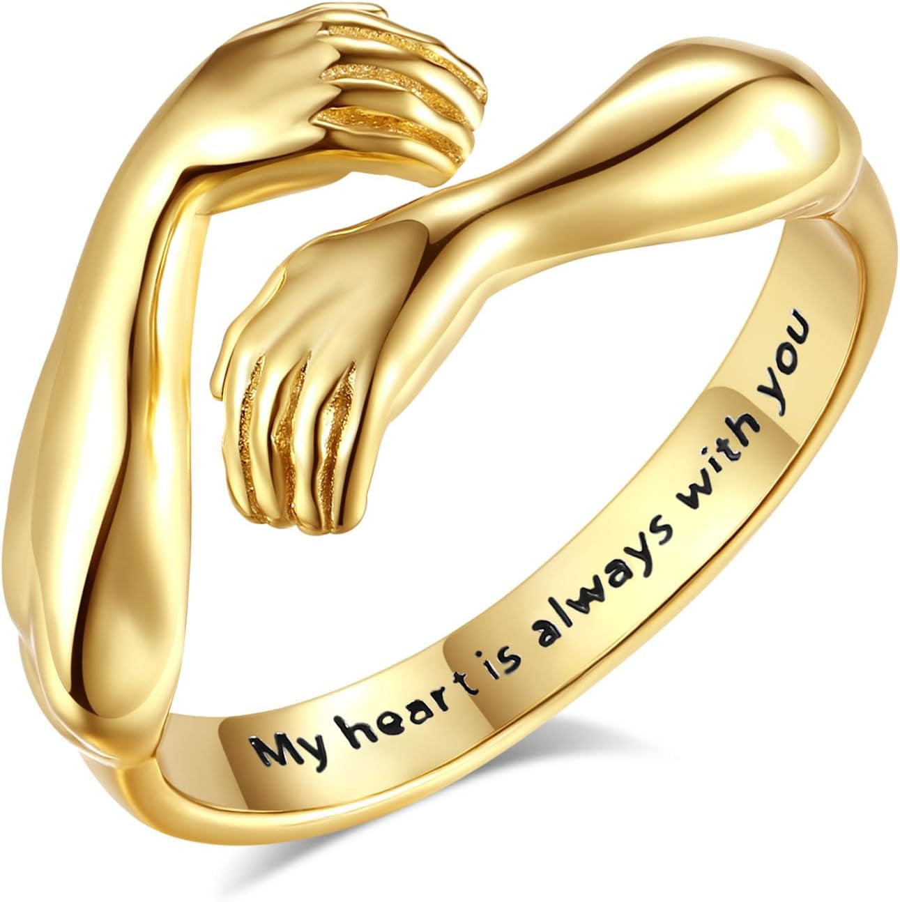 EUDORA Heart Hug Rings for Women Men S925 Sterling Silver, 18K Gold-Plated Adjustable Hugging Hands Open Ring Pinky Promise Couples Bands Rings Promise Ring Jewelry Gifts for Women Men