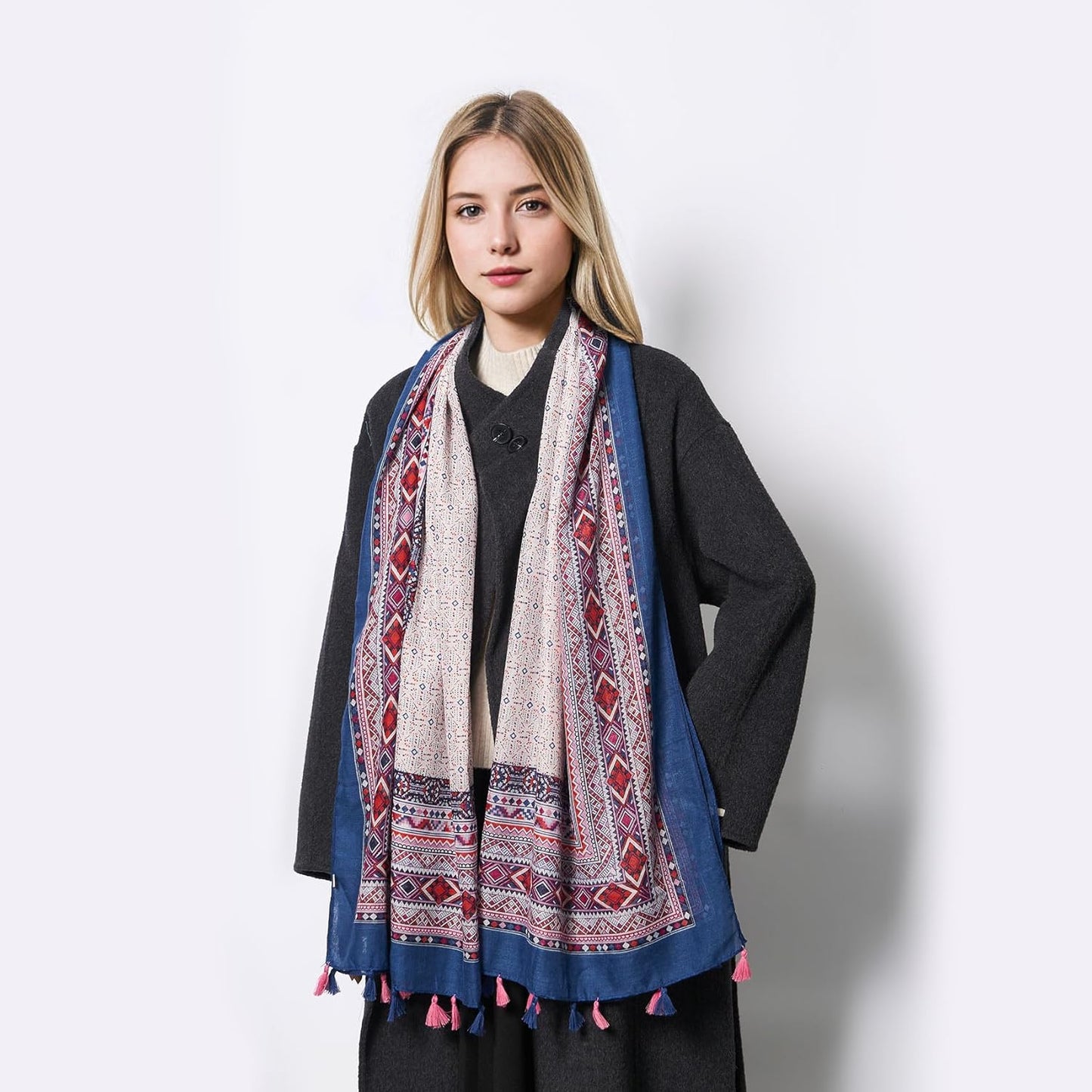 Scarf for Women Lightweight Soft Floral Leopard Printed Scarves Fall Winter Fashion Shawl Wrap with Fringe