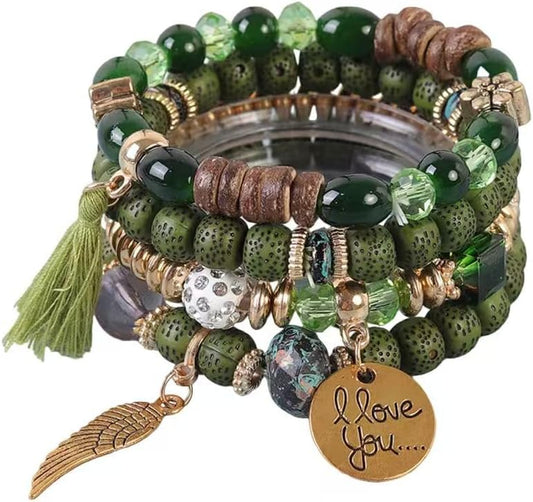 4 Sets Bohemian Stackable Bead Bracelets, Stretch Bangle Charm Jewelry 1