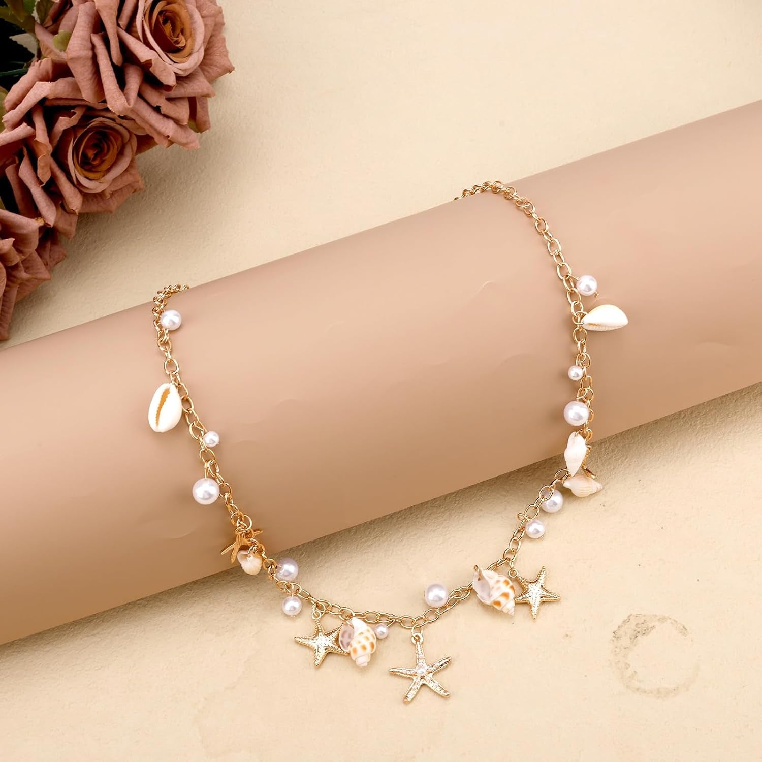 Seashell Starfish Waist Chain for Women, Adjustable Starfish Pearl Body Chain Fashionable Summer Beach Belly Jewelry Gold Shell Belt for Swimwear & Outfits