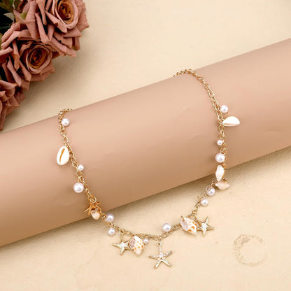 Seashell Starfish Waist Chain for Women, Adjustable Starfish Pearl Body Chain Fashionable Summer Beach Belly Jewelry Gold Shell Belt for Swimwear & Outfits